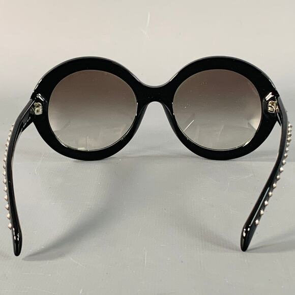 PRADA Black Silver Studded Acetate Oversized Round Sunglasses - Picture 3 of 8